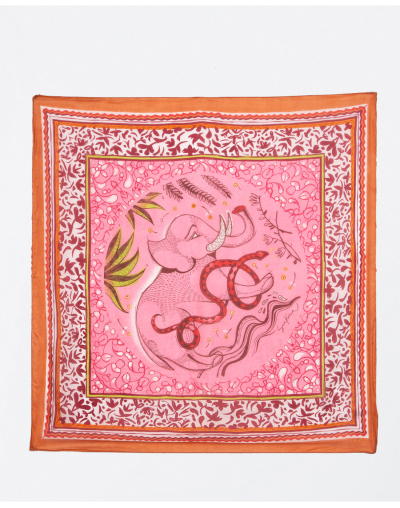 Pañuelo cuadrado de seda estampado elefante Rosa