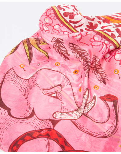 Pañuelo cuadrado de seda estampado elefante Rosa