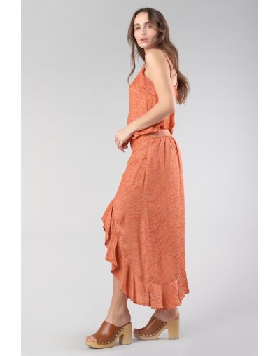 Falda larga estampado jacquard de cebra naranja