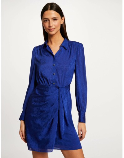 Vestido recto drapeado estampado azul eléctrico MORGAN