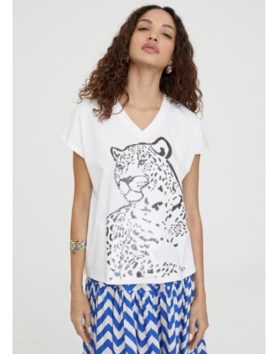 Camiseta cuello pico estampado leopardo  LOLA CASADEMUNT