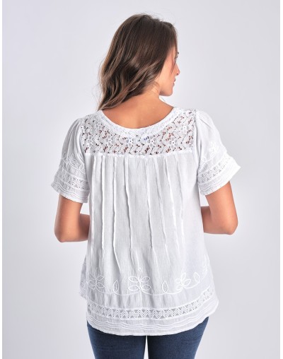 Blusa encaje y bordaos de algodón LE COTONNIÈRE